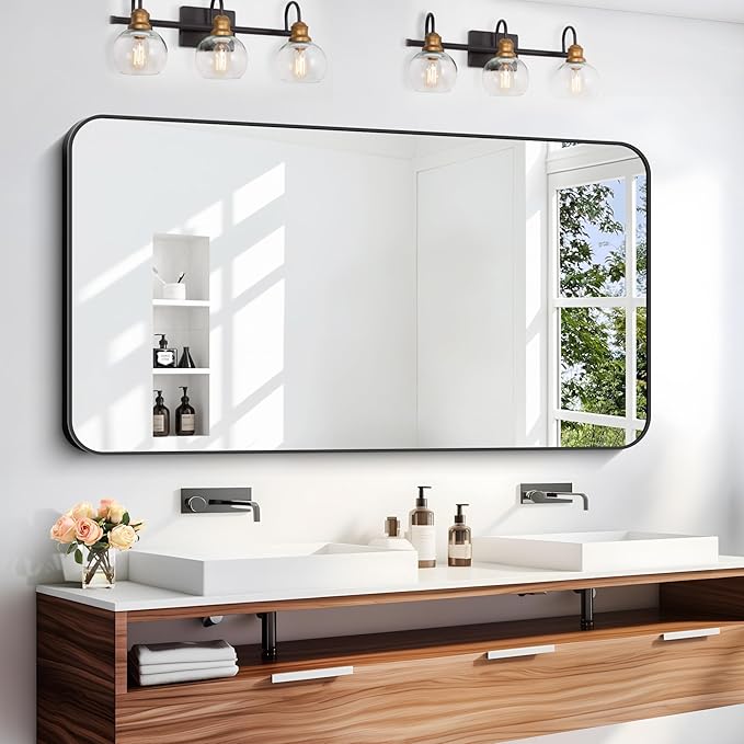 24" x 48"Bathroom Mirror, Matte Black Wall Mirror