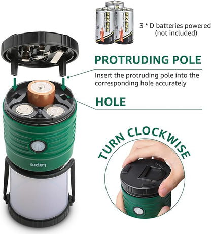 Lepro Camping Lantern, Battery Powered LED with 1500LM, 4 Light Modes, Waterproof Tent Light, Lantern Flashlight for Hurricane, Emergency Light, Survival Kit, Storms, Outages, Fishing, Hiking