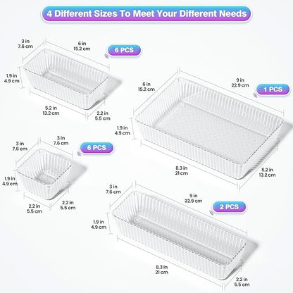 15 PCS Clear Plastic Drawer Organizer Set