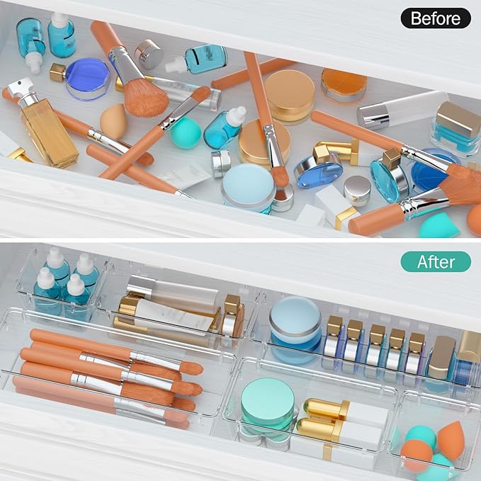 WOWBOX 9 Pack Clear Drawer Organizer Set, Acrylic Drawer Storage Trays