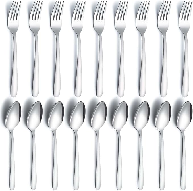 24 Pcs Forks and Spoons Silverware Set, Food Grade Stainless Steel Flatware Cutlery Set for Home, Kitchen and Restaurant, 12 Dinner Forks and Dinner Spoons, Mirror Polished & Dishwasher Safe