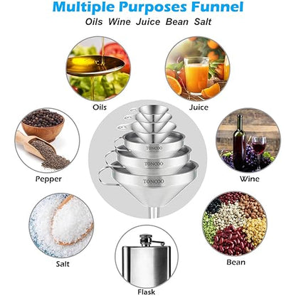 Toncoo 6 Pack Stainless Steel Funnels