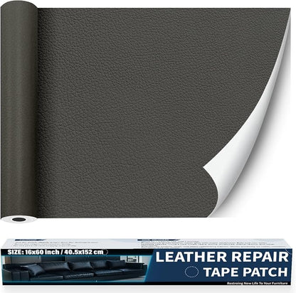 Zenyao Leather Repair Patch Tape - Self Adhesive Leather Repair Kit for Car Seat Furniture, Heavy Duty Vinyl Repair Patch for Couch Sofa, Waterproof Fix for Tears, 16x60 Inch Roll, Dark Grey