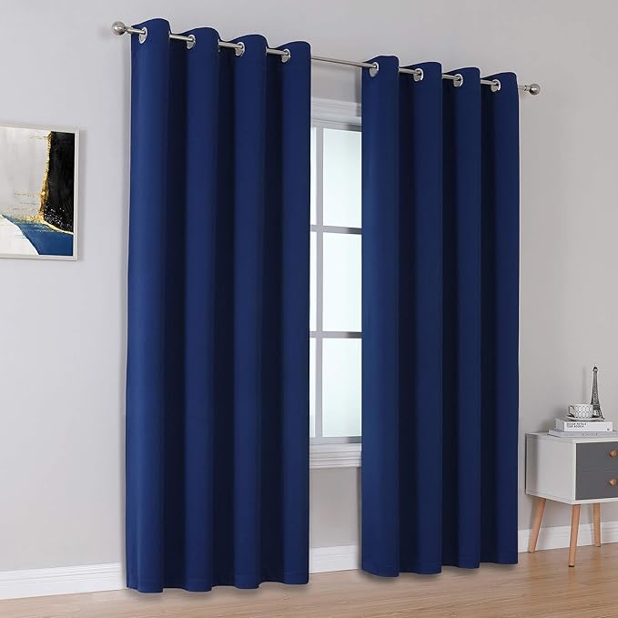 DUALIFE Navy Blue Blackout Curtains 96 Inch Length