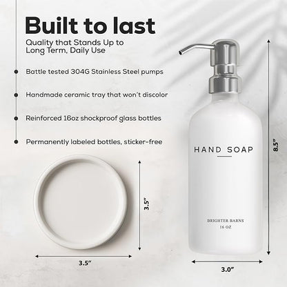 White Glass Hand Soap Dispenser Bathroom Set by Brighter Barns