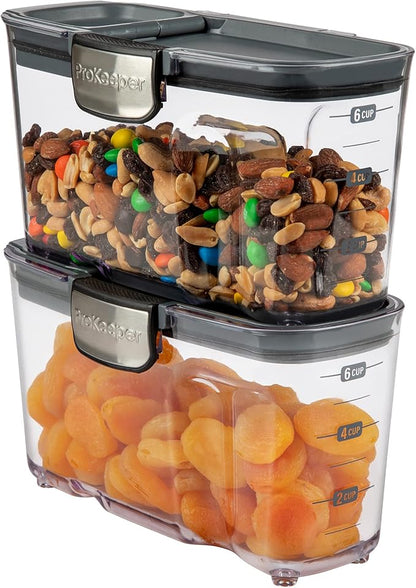 Progressive International ProKeeper+ Clear Plastic Airtight Food Baker's Kitchen Storage Organization Container Canister Set with Magnetic Accessories, 2- Piece Set (Cereal 1.5-Quart)
