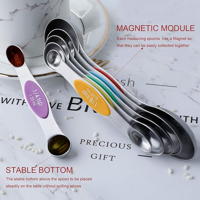 Magnetic Measuring Spoons Set Stainless Steel Stackable Dual Sided Teaspoons