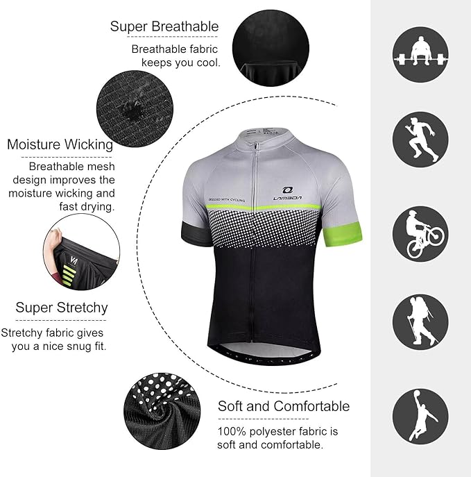 LAMEDA Men's Cycling Jersey Breathable Lightweight Bike Jersey Short Sleeve Quick Dry Moisture Wicking Biking Shirts