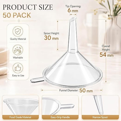 Hoolerry 50 Pcs Small Funnel for Filling Small Bottles Clear Plastic Mini