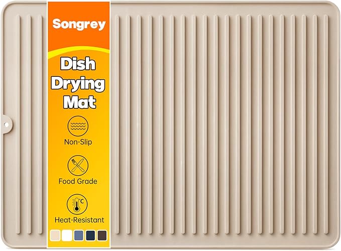 Songrey 24" x 18" Silicone Dish Drying Mat, Kitchen Counter Drying Pad