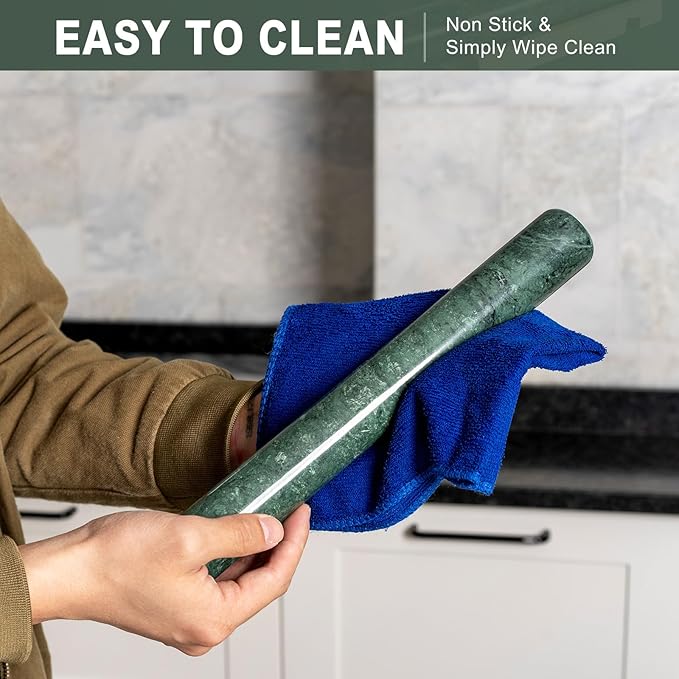 Marble French Rolling Pin for Baking, 12 Inch Non Stick Polished Rolling Pin