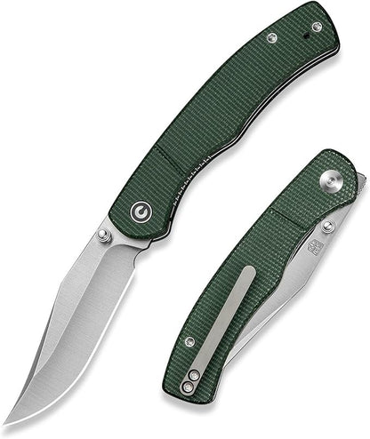 CIVIVI Clingman EDC Pocket Folding Knife with Titanium Reversible Clip, 2.99" Nitro-V Blade Micarta Handle Liner Lock Knife, Gift for Men Women C23065-4 (Green)