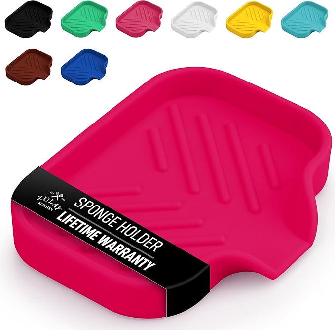 Zulay Kitchen Small Silicone Sponge Holder – Space-Saving Sink Organizer Tray