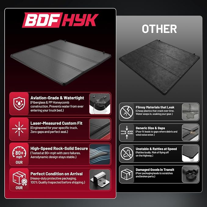 BDFHYK Tri-Fold Truck Bed Tonneau Cover for Jeep Gladiator 2020–2026 5 FT Bed Heavy-Duty Truck Bed Protection Durable Aluminum Panels Hard Folding Tonneau Cover, Waterproof for Truck Camping