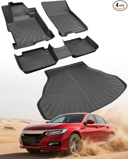 Floor Mats for Honda Accord Sedan 2013-2017 Car Accessories All Weather Rubber TPE Tech Black Cargo Liner & Carpets Full Set Custom Fit for Accord 2017 2016 2015 2014 2013 Sport/LX/EX/Touring