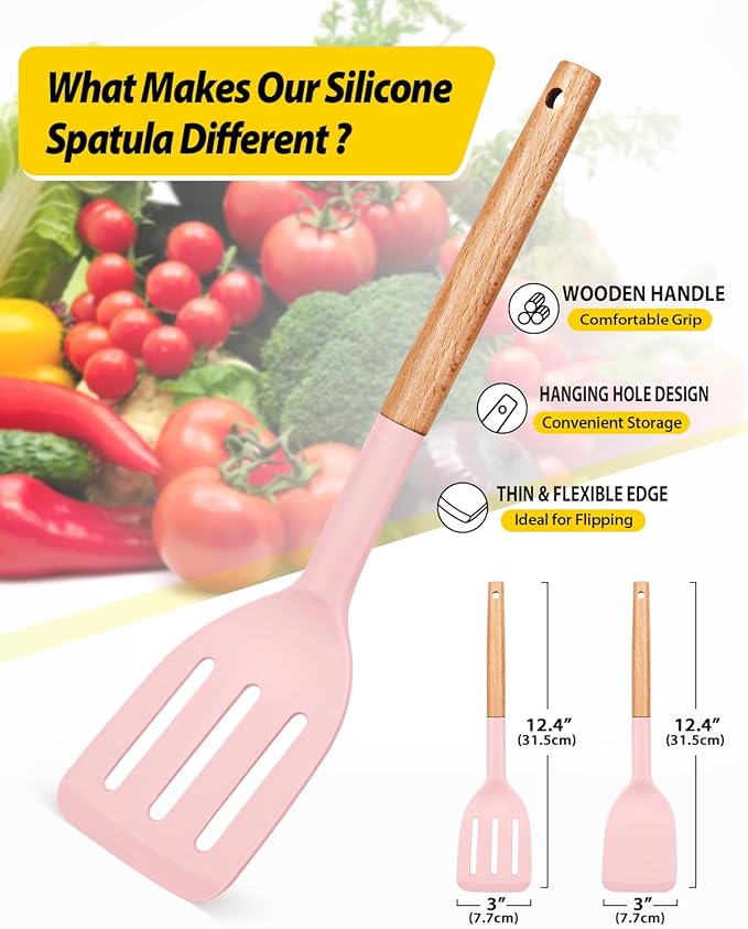 Pack of 2 Silicone Cooking Spatula, Heat Resistant Solid Turner, Non Stick