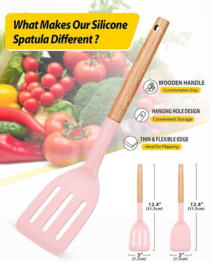 Pack of 2 Silicone Cooking Spatula, Heat Resistant Solid Turner, Non Stick