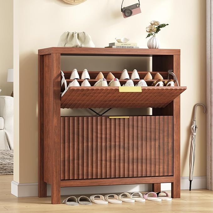 Shoe Cabinet Storage for Entryway, Fluted Shoe Cabinet