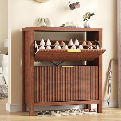 Shoe Cabinet Storage for Entryway, Fluted Shoe Cabinet