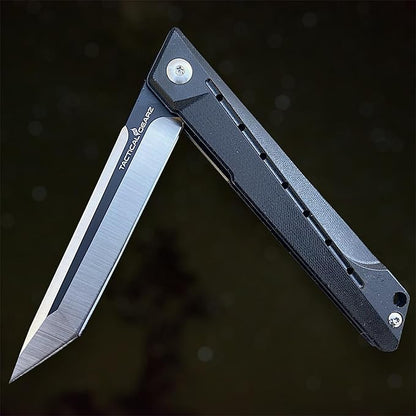 TACTICAL GEARZ Pocket Folding Knife for EDC, G10 Handle, D2 Steel Tanto Blade, Includes Sheath (Nyx Shadow)