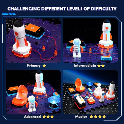 VATOS Space Science Circuit Kits for Kids - 31PCS Electronics Exploration STEM Kit with 100+ Projects, Rocket Launcher & Light Up Astronaut | Educational Learning Toy Gift for Boys Girls Ages 6+