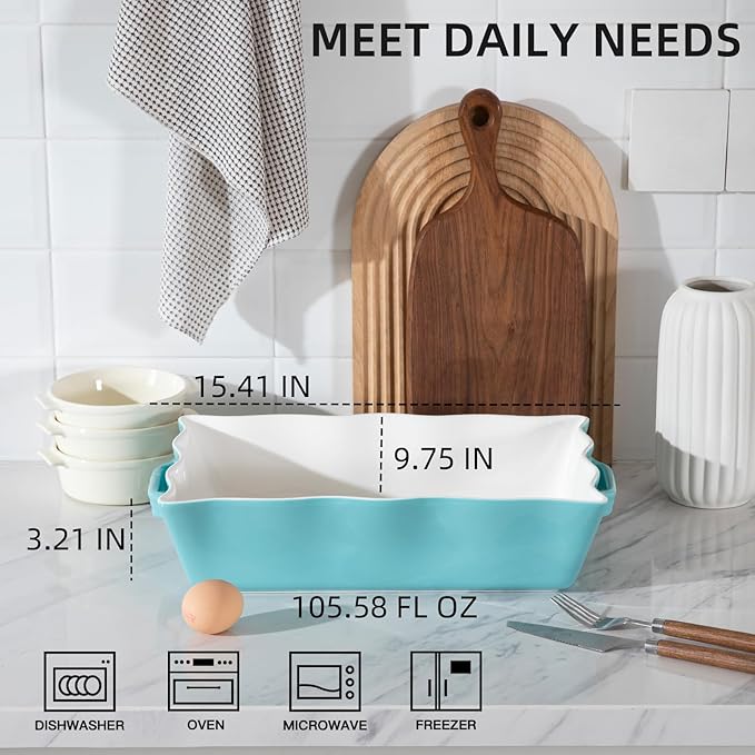 Sweejar Casserole Dishes for Oven, Ceramic 9x13 Baking Dish, Wave Edge Bakeware