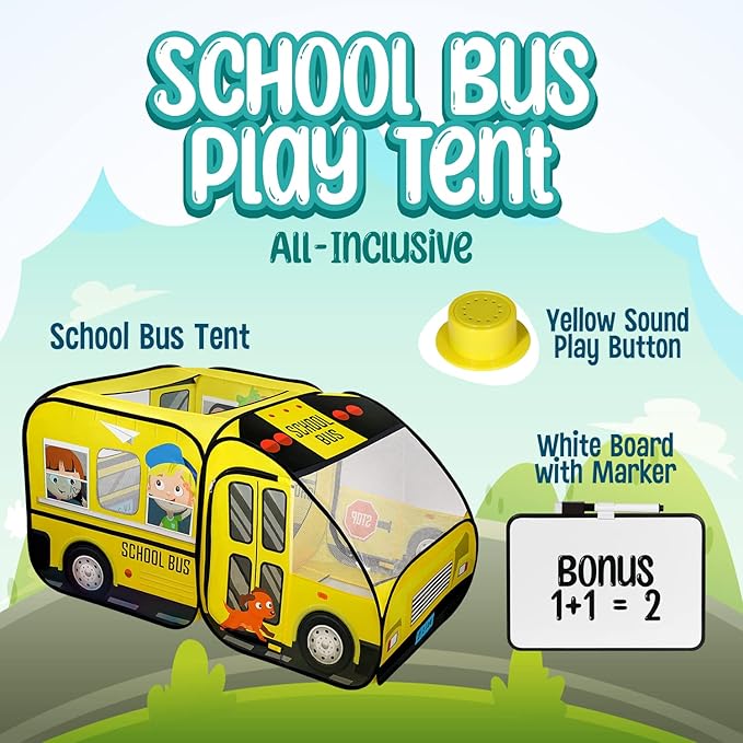 Kiddzery School Bus Pop Up Kids Play Tent - Tents with Sound Play Button for Toddler & Up - Girls and Boys Magic Wheels Bus for Indoor & Outdoor - Pretend Toy Playhouse - Playhouses for Toddlers
