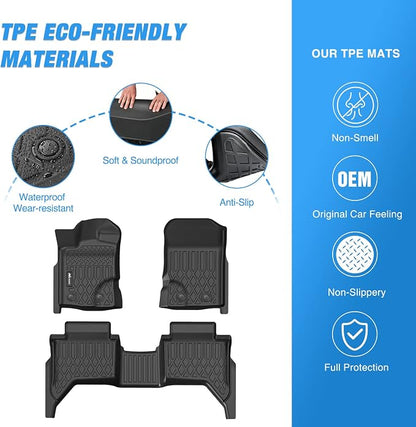 Nilight TPE Floor Mats for Ford Ranger SuperCrew Cab 2019 2020 2021 2022 2023 2024, All Weather Custom Fit Heavy Duty Floor Liners