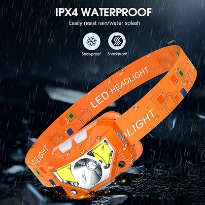 LHKNL Headlamp Flashlight, Lumen Ultra-Light Bright LED Rechargeable Headlight with White Red Light,2-Pack Waterproof Motion Sensor Head Lamp,8 Mode for Outdoor Camping Running Fishing- Orange