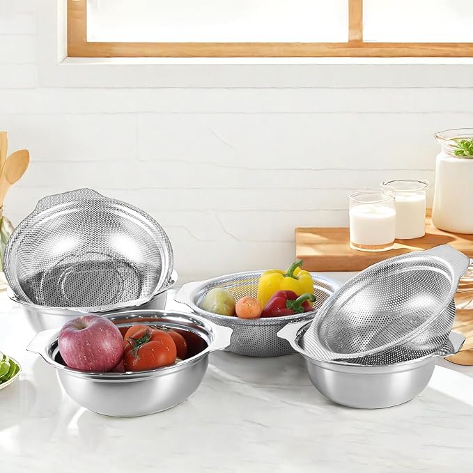 Stainless Steel Colander for Kitchen, 2.5QT Rice Washer Strainer