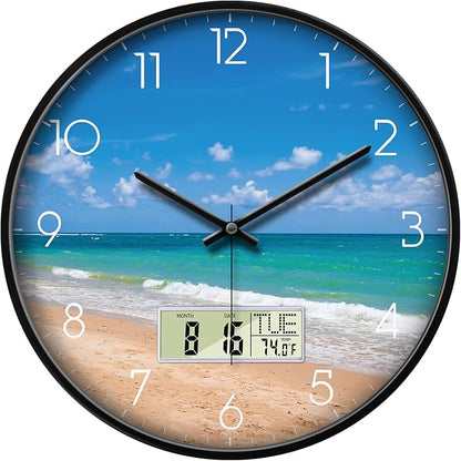 Modern Wall Clocks with Calendar and Date Ocean Wave Sea Beach Digital Clock