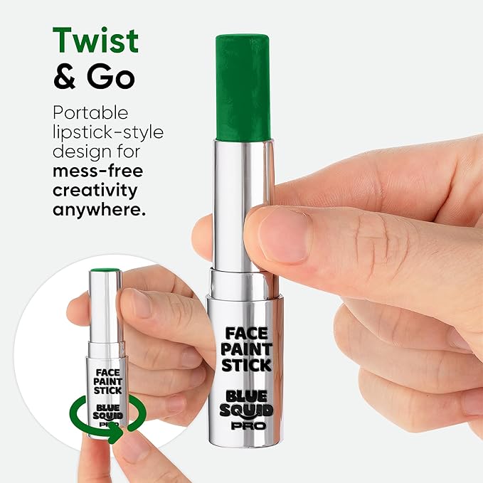 Blue Squid PRO Forest Green Face Paint Stick - Waterproof Body Paint for Adults & Kids Eye Black Baseball, Eyeblack Softball - Hypoallergenic Twist-Up Non-Toxic Makeup Stick for Cosplay, Sports, SFX