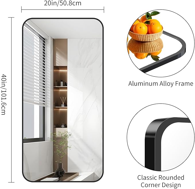FORBATH Bathroom Mirror 20" x 40", Rectangle Black Bathroom Mirror