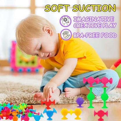 24 Pcs Bath Toys for Kids Ages 3+, Suction Cup Toys for Autistic Children, Travel Window Stem Learning Toys, Bathtub Toys with Dinosaur Eggshell Storage