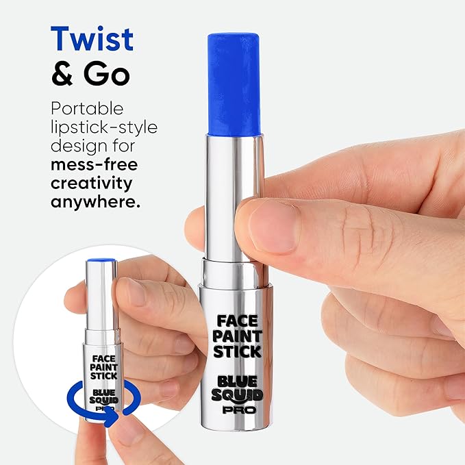 Blue Squid PRO Blue Face Paint Stick - Waterproof Blue Body Paint for Skin Adults & Kids Eye Black Baseball, Eyeblack Softball - Hypoallergenic Twist-Up Non-Toxic Makeup Stick for Cosplay, Sports, SFX