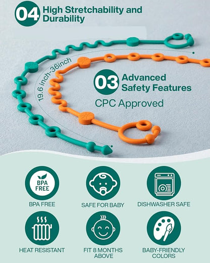 Toy Straps for Baby, 5pcs Adjustable Toy Holder for Stroller Accessories, Silicone Tether Pacifier Clip, No Throw Travel Essential Leash for High Chair, Car Seat (5-Pack)