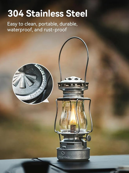 Vintage Oil Lantern, Waterproof Fuel Lantern with Carry Handle, for Outdoor Camping Hiking Patio Picnic, Retro Silver