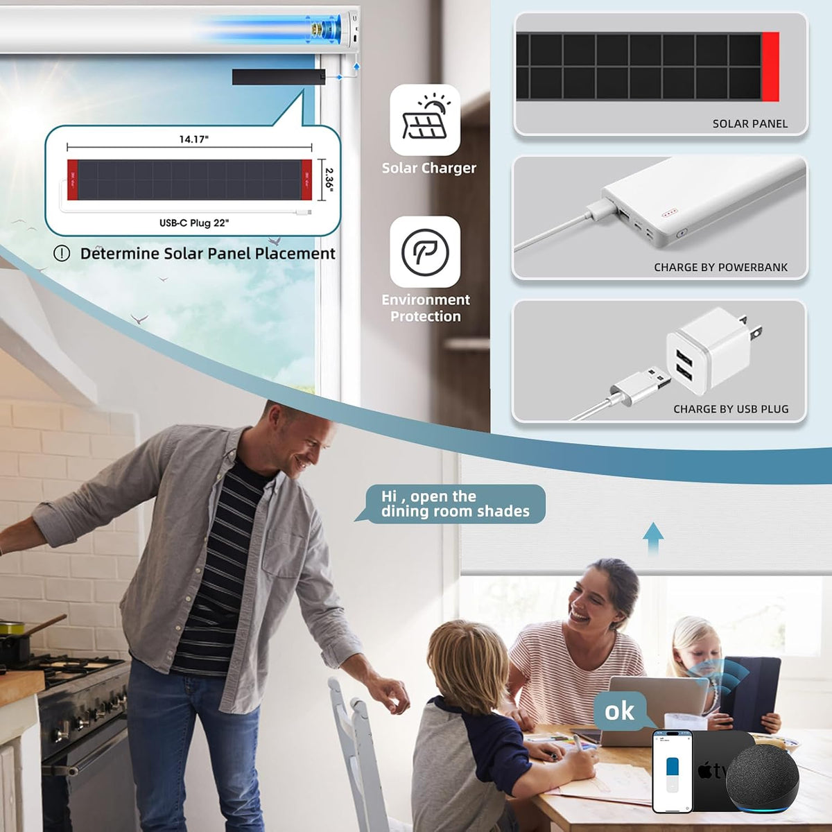SmartWings Motorized Roller Shades 100% Blackout Work with Matter Homekit Over Thread, Alexa, Z-Wave, Smart Blinds for Windows, Cordless Remote Control Optional, Customized Size, Essential White