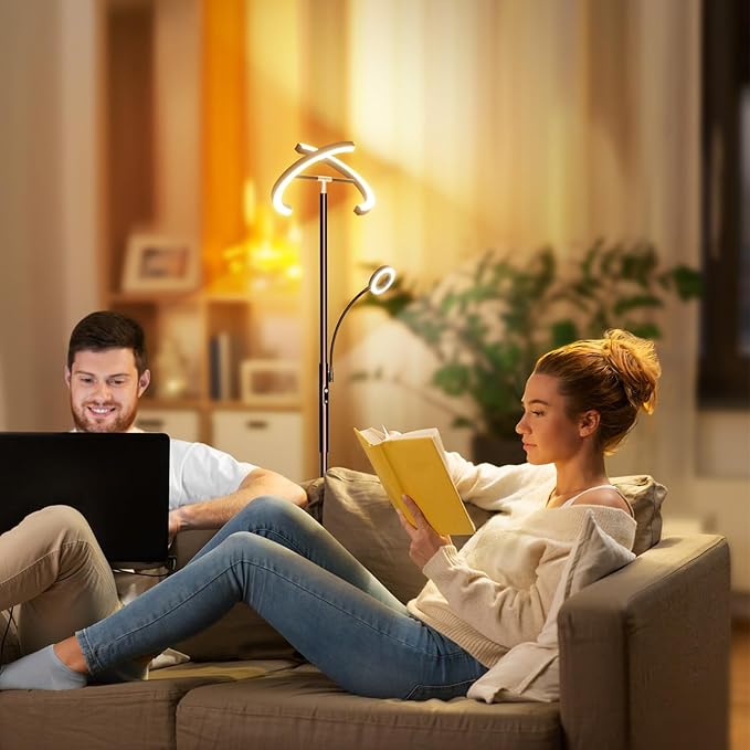 SIBRILLE 2-in-1 Brown LED Floor Lamp