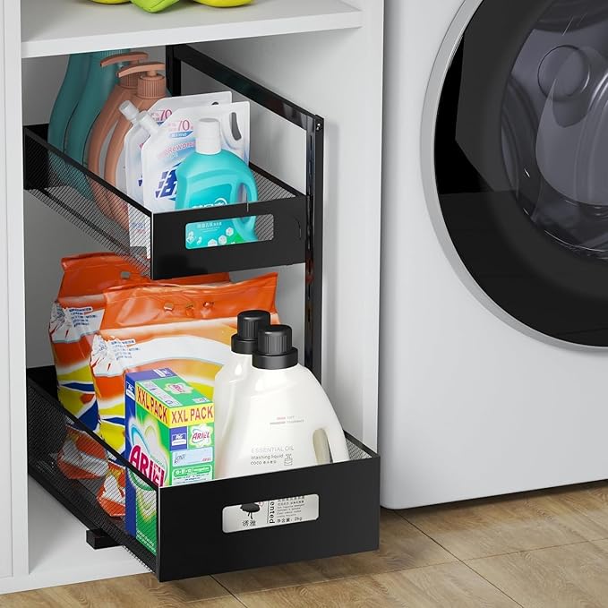 Petiza Under Sink Organizer Pull Out Cabinet Organizer Adjustable Height 2 Tier
