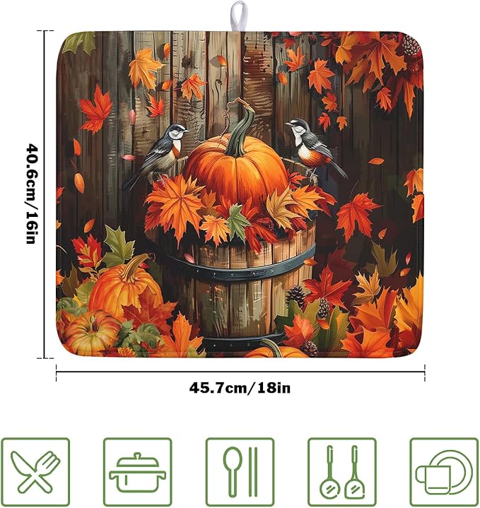 Fall Pumpkin Dish Drying Mat for Kitchen Counter Autumn Pumpkin Dish Mats for