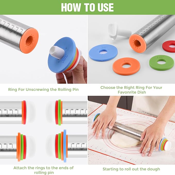 Rolling Pin with Adjustable Thickness Rings