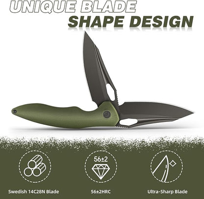 FINTISO Apollo Pocket Knife, 3.3" 14C28N Blade G10 Handle Folding Knife with Liner Lock, Small EDC Knife with Pocket Clip for Camping, Survival, Hunting, Unique Gift for Men Women