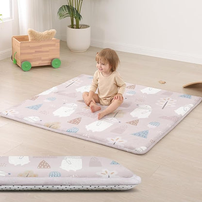 Baby Play Mat for Floor,1.3" Thick Cushioned Playpen Mat 50"x50",Extra Soft Elasti-Foam,Water Repellent Coral Velvet,Non-Slip for Crawling&Tummy Time,Infant Toddler Kids Nursery Rug((Polar Bear)