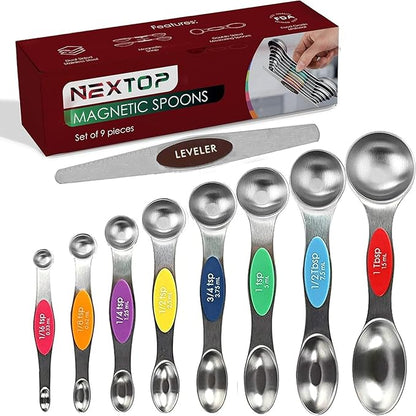 Magnetic Measuring Spoons Set of 9 Stainless Steel Dual-Sided Stackable