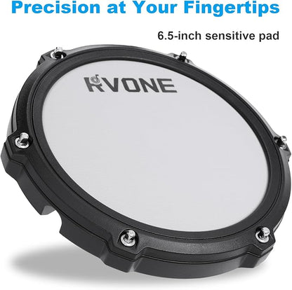 RVONE Electric Drum Set with Kick Hammer Pedal, Electronic Drum Kit