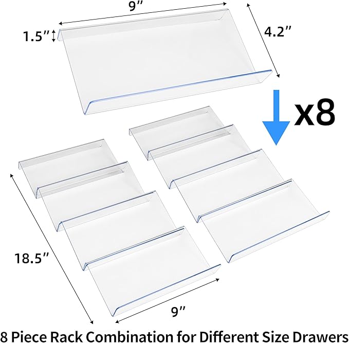 MIUKAA Clear Acrylic Spice Drawer Organizer, 4 Tier- 2 Set Expandable From 9"