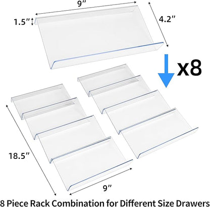 MIUKAA Clear Acrylic Spice Drawer Organizer, 4 Tier- 2 Set Expandable From 9"