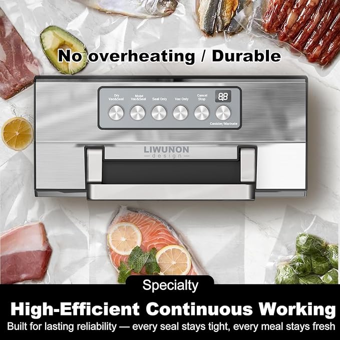 2025 Upgraded Precision Fast-Vacuum Sealer, LIWUNON Commercial Full Automatic Food Vacuum Sealer Machine, Double Heat Seal, Built-in Cutter&Bag Storage, Powerful Food Vacuum Saver, 2 Bag Rolls&hose