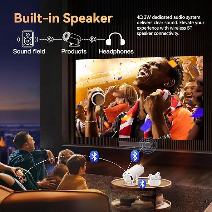 Mini Projector, 4K 1080P Support Portable Projector